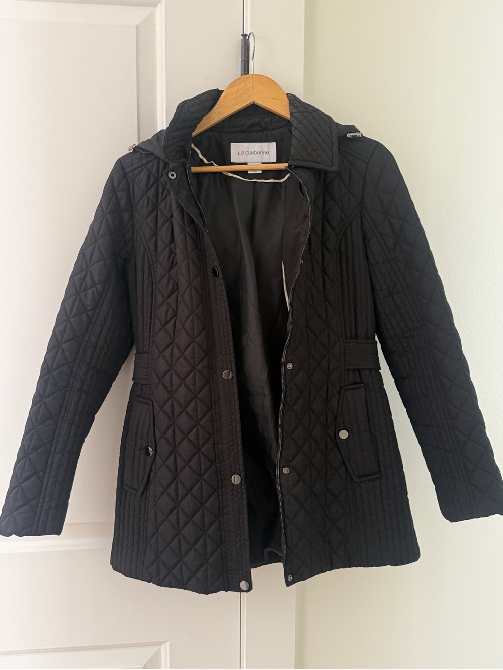 Liz Claiborne Black Quilted Hooded Coat